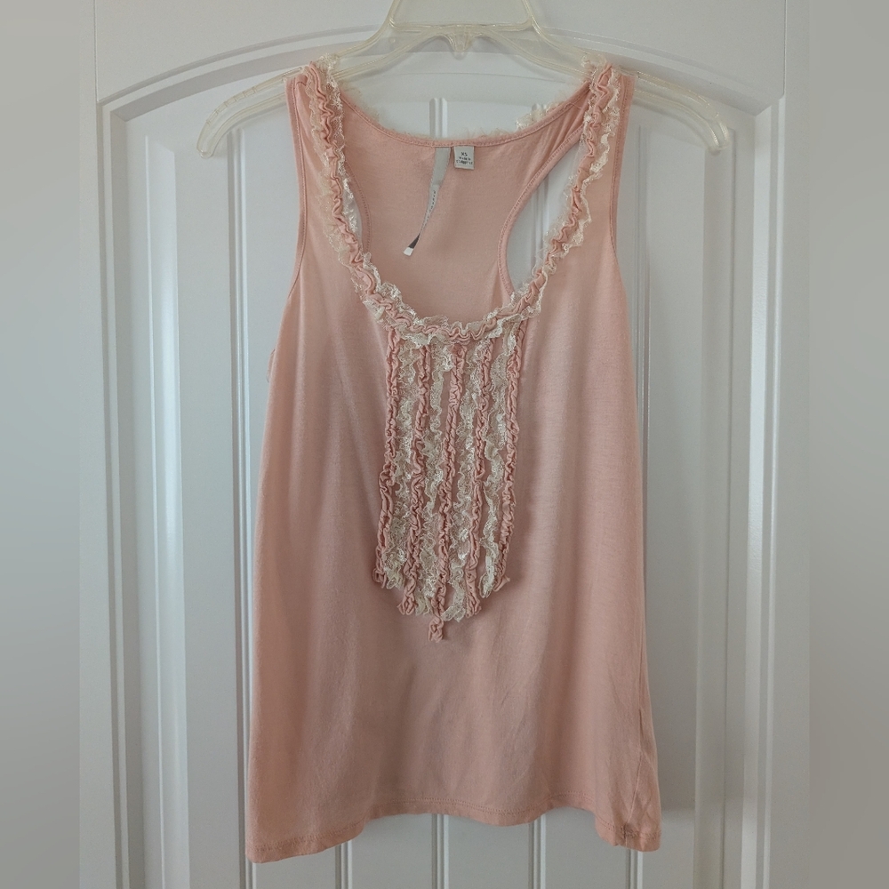 XS LC Lauren Conrad pink ruffle racerback tank
